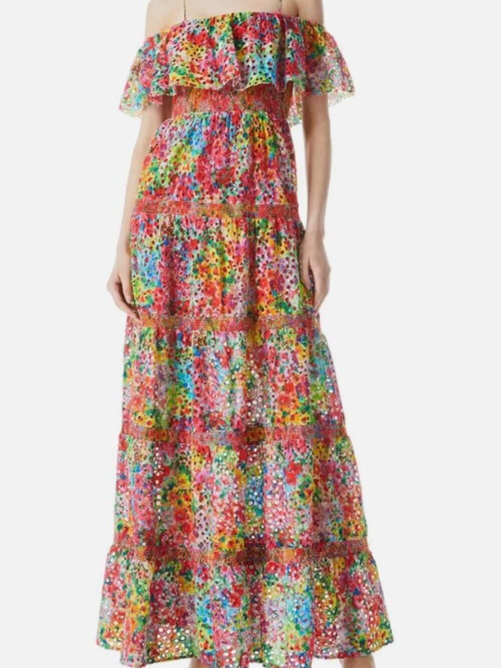 Alice and Olivia Kia Smocked Tiered Maxi Dress, Garden Floral